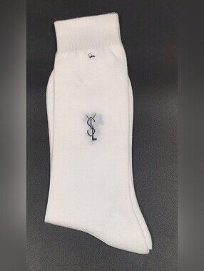 YSL White Men's Crew Socks with Embroidered Logo Men's